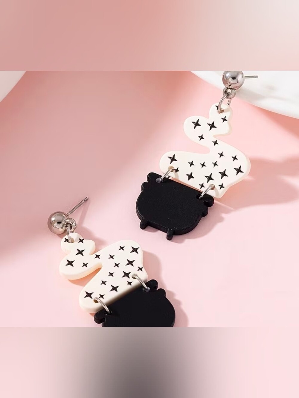 $8 Each Or Bundle 5/$20 Black Cauldron & White Star Smoke Dangle Earrings